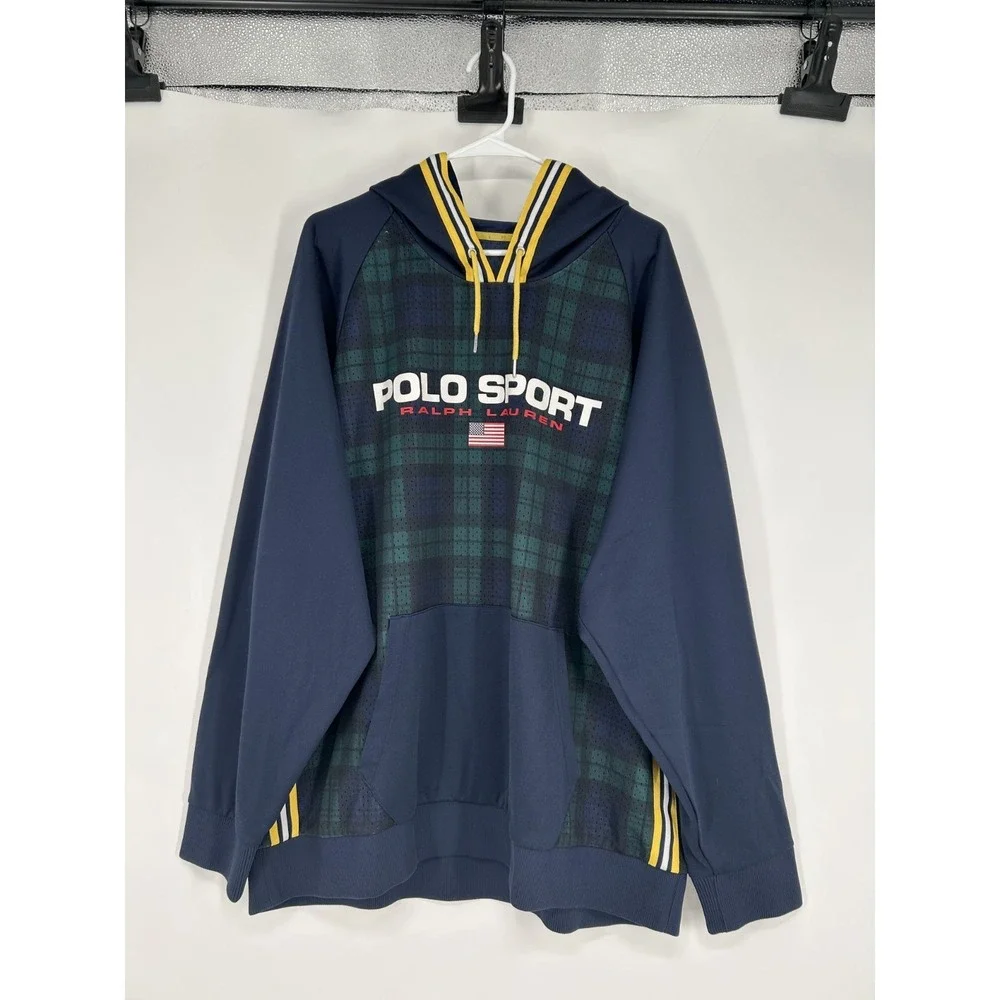 Polo Sport Ralph Lauren Performance Hoodie Graphic Navy Tartan Blackwatch Plaid‎